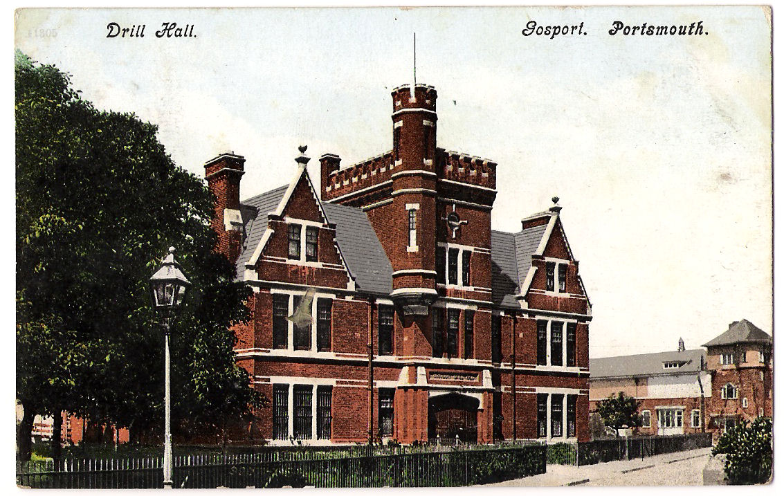 Postcard of Gosport Connaught drill Hall - Posted 1910